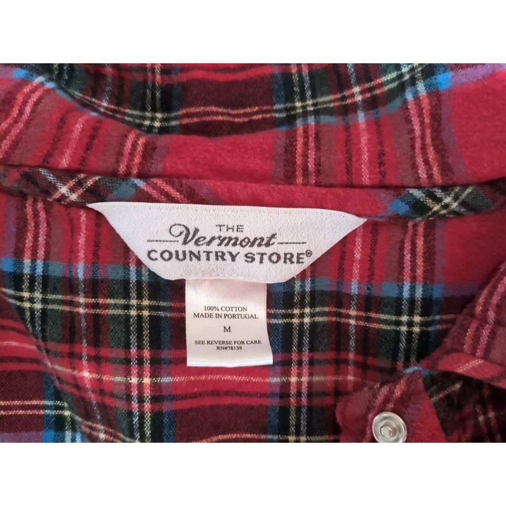 Vermont Country Store Robe/Nightgown Sz M Red Plaid Flannel Cotton Cottagecore - Picture 6 of 9